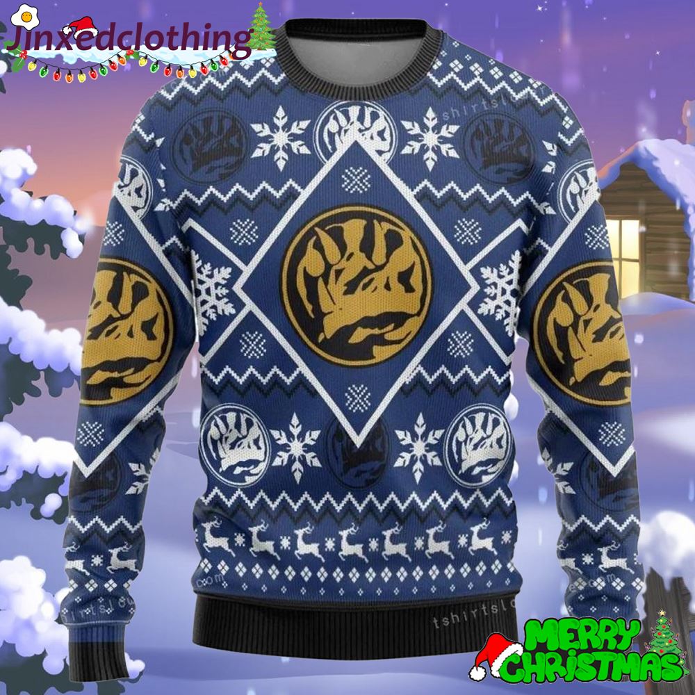 Mighty Morphin Power Ranger Blue Ugly Sweater Christmas Party 